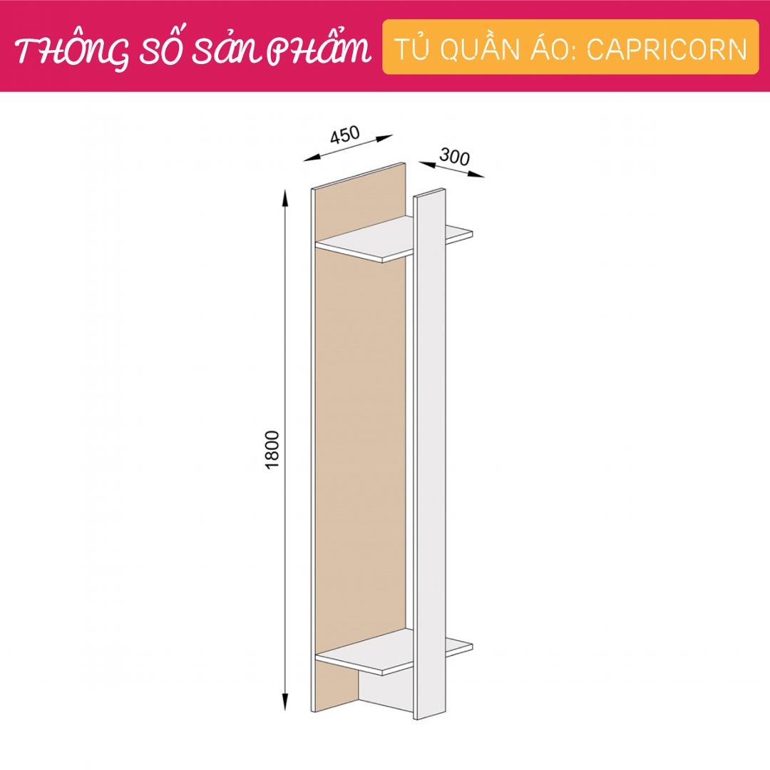 Tủ quần áo gỗ hiện đại SMLIFE Capricorn | Gỗ MDF dày 17mm chống ẩm | D43xR30xC180cm