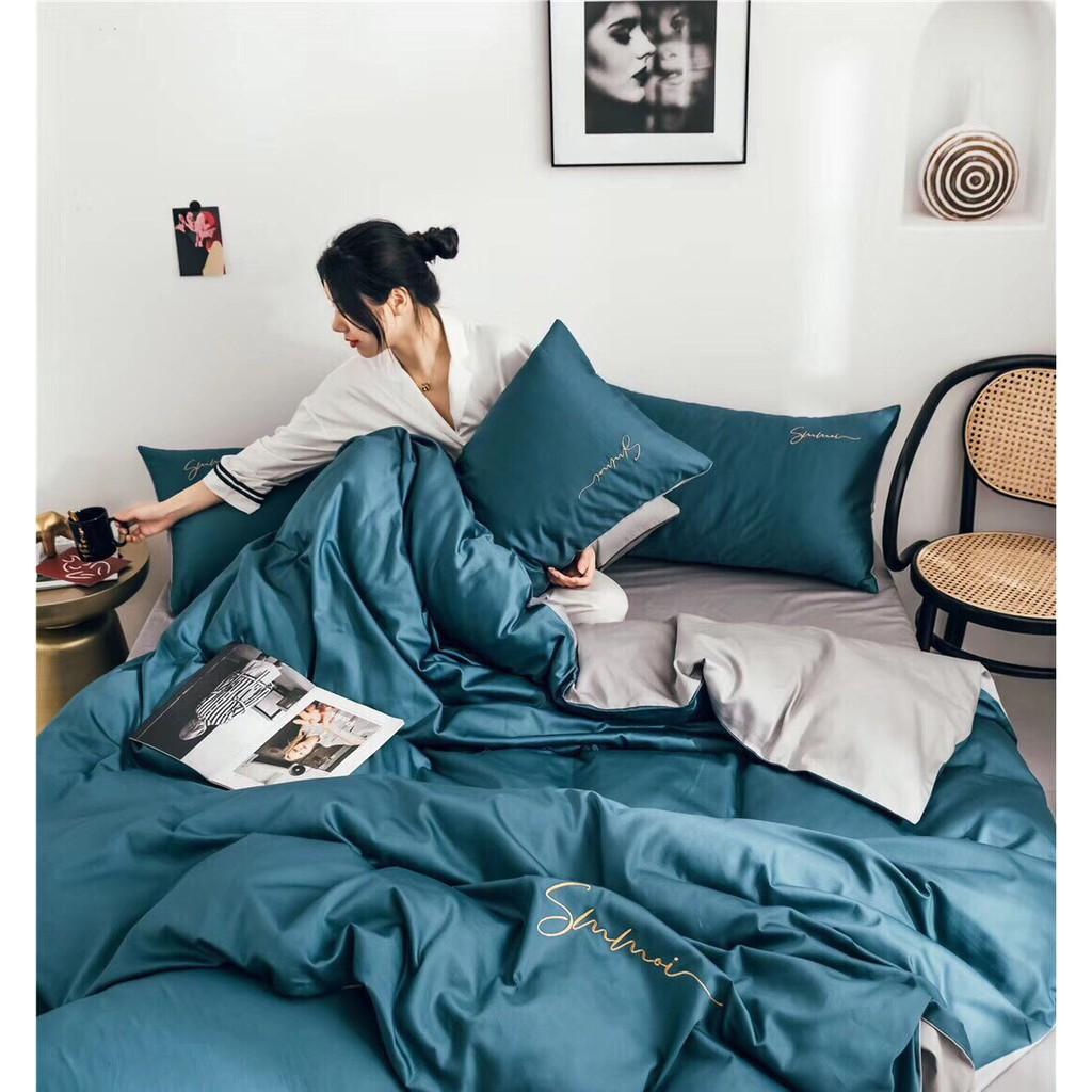 Bộ 5 Món Vỏ Chăn Tencel 40s Sumoi - Xanh Cổ Vịt