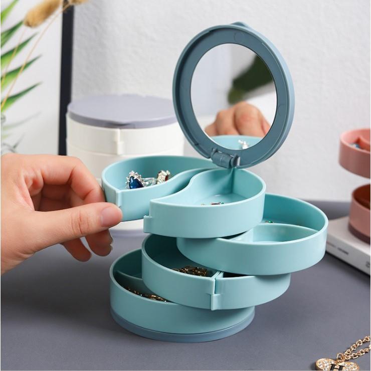 Hộp đựng trang sức 4 tầng xoay có gương