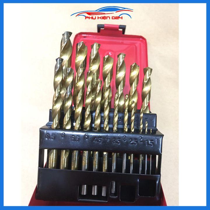 Bộ 19 mũi khoan màu vàng đường kính từ 1mm đến 10mm chuyên dùng khoan sắt thép inox