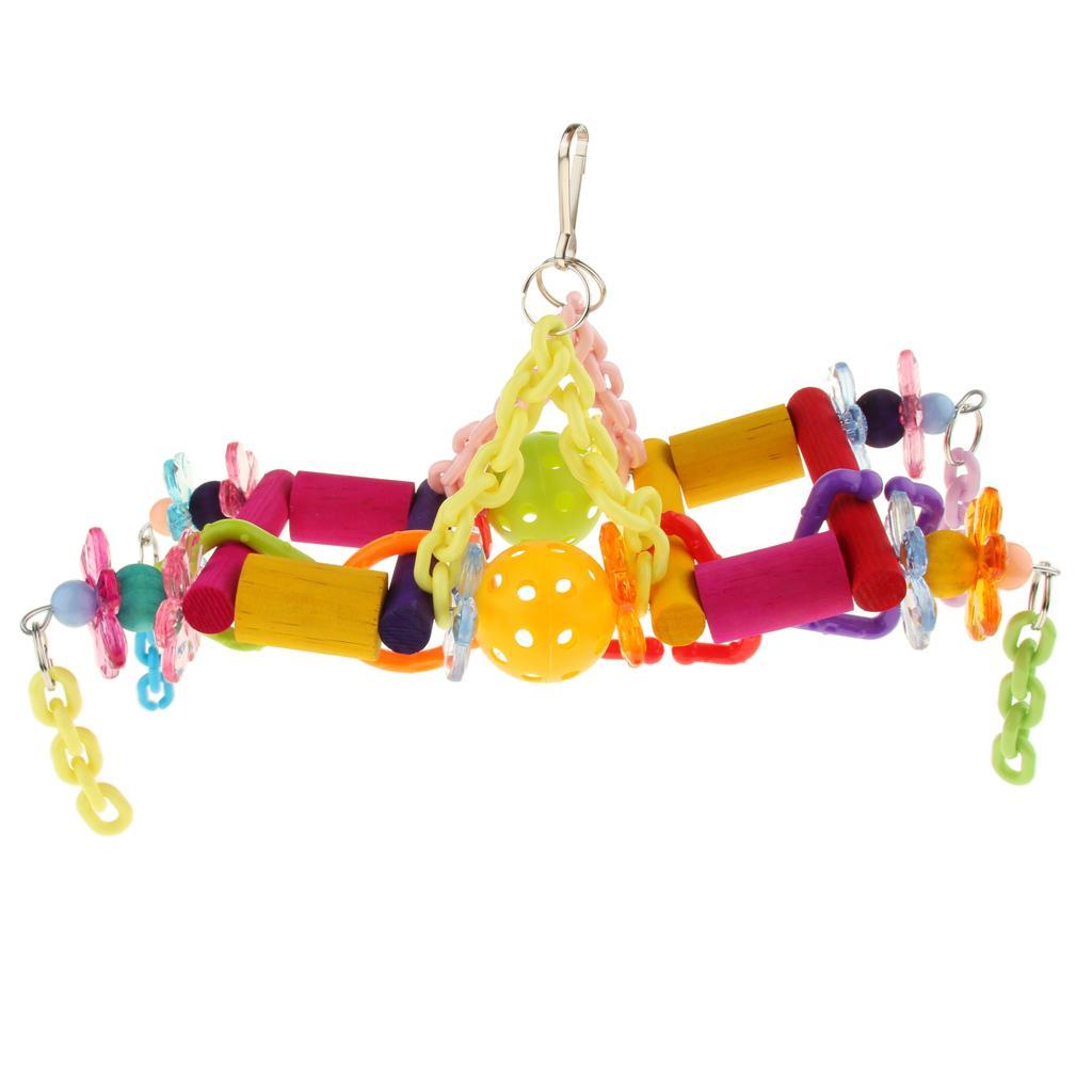 Parrot Chew Toys Ladder Wooden Rainbow Swing Bridge for Bird Cage Training