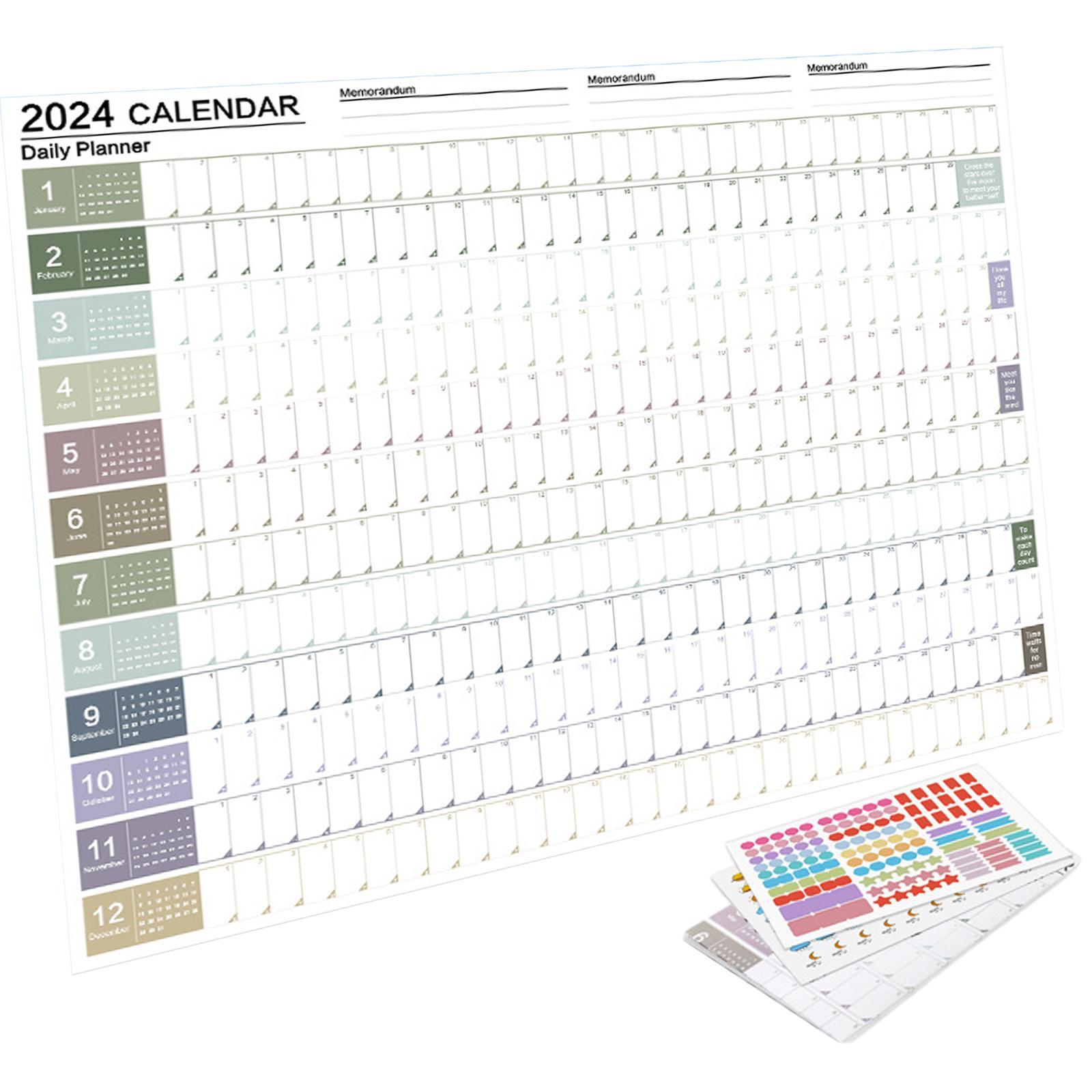 Wall Hanging Calendar Yearly Calendar Planner 2024 Memo Pad Daily Schedule Planner Sheet Foldable Annual Poster for Classroom Special Events