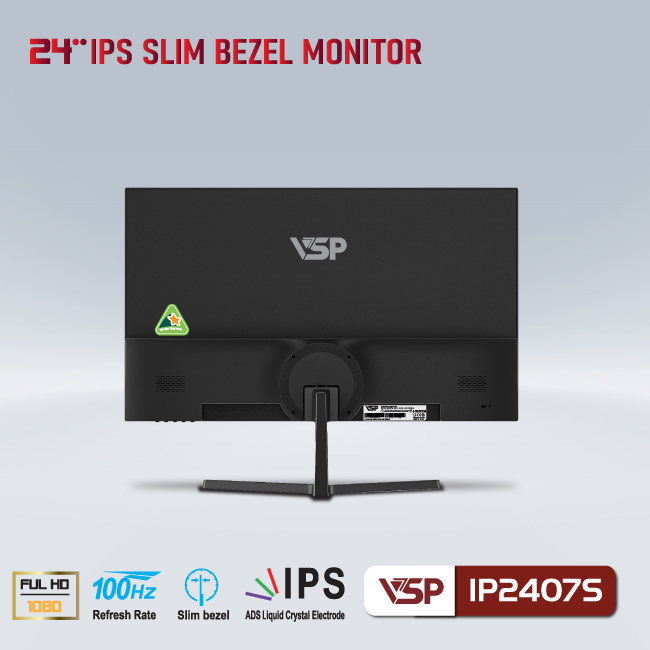 Màn hình Tràn viền Gaming VSP IP2407S 24inch (23.8&quot; IPS FHD 100Hz, HDMI+VGA+Audio 3.5) - Hàng chính hãng TECH VISION phân phối