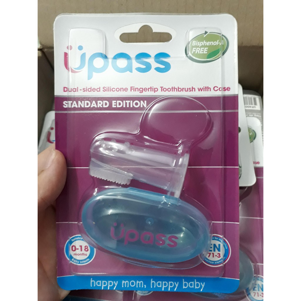 Bàn chải đánh răng , rơ lưỡi xỏ ngón silicone mềm kèm hộp đựng Upass UP4002N / UP4002W (Made in Thailand)