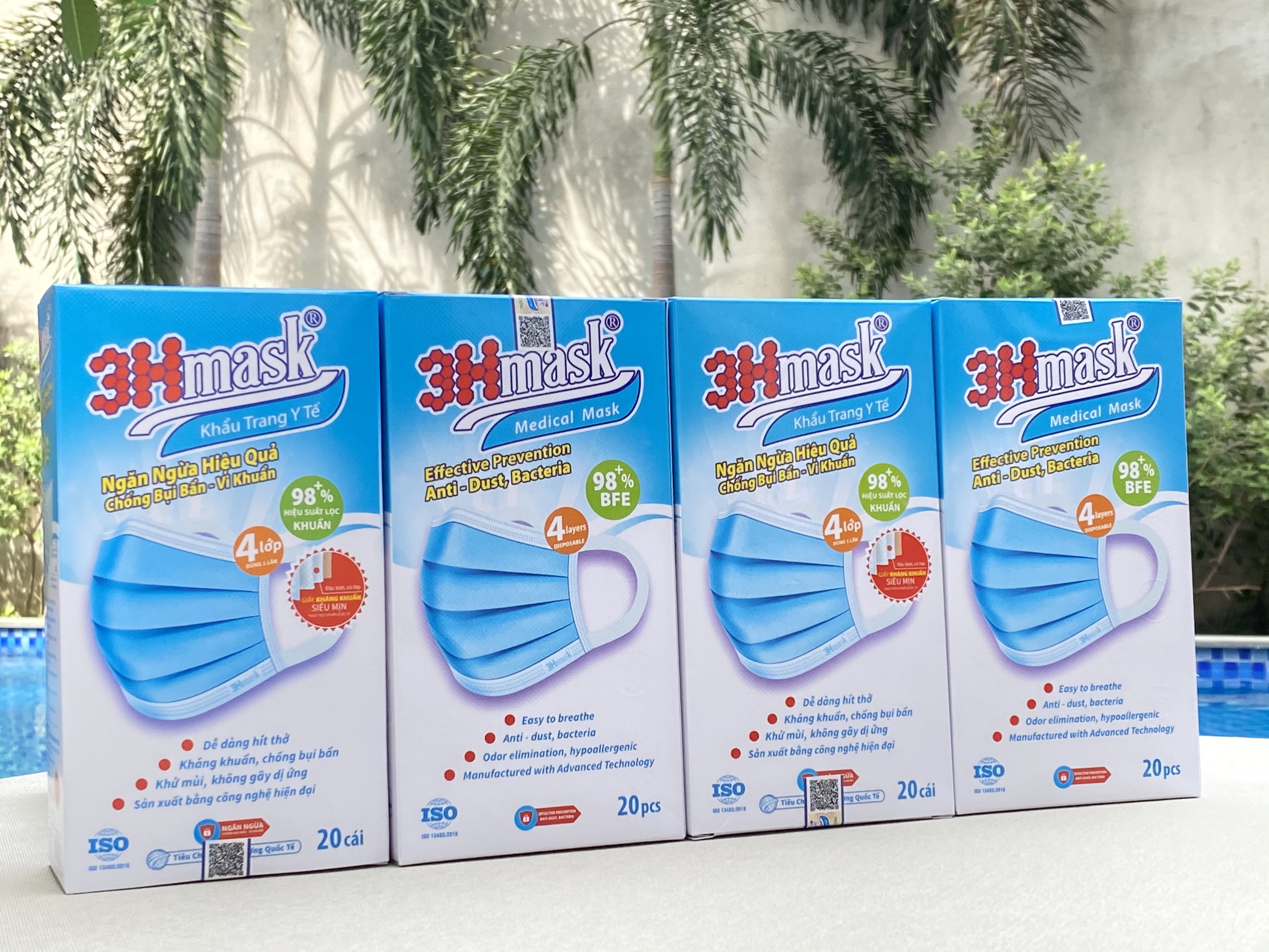 Khẩu Trang Y Tế 3Hmask 4 Lớp Quai Bản (Xanh) không đau tai