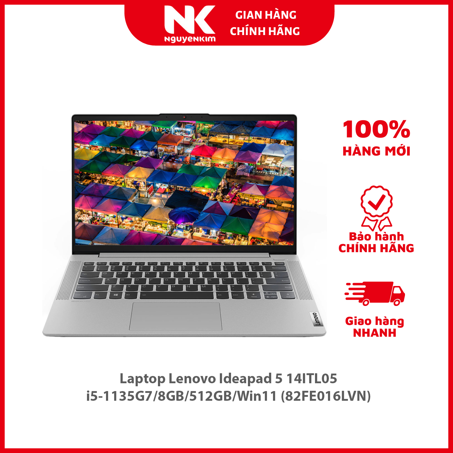 Laptop Lenovo Ideapad 5 14ITL05 i5-1135G7/8GB/512GB/Win11 (82FE016LVN)/Màu Xám - Hàng Chính Hãng