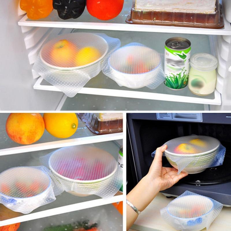 Kitchen Tool Transparent Reusable Silicone Kitchen Food Wrap Seal Bowl Cover Strech Food Fresh Keeping Silicone Wraps Stretch
