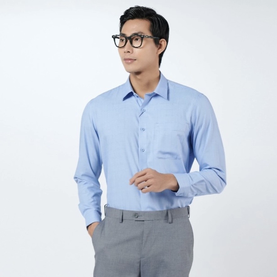 OWEN - Áo sơ mi dài tay Owen Regularfit chất cafe không nhăn màu xanh dương 230376