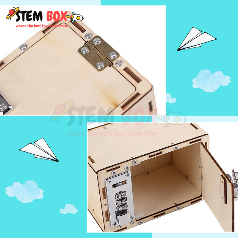 Đồ chơi trí tuệ bộ lắp ghép két sắt mini bằng gỗ - Trò chơi DIY STEM BOX