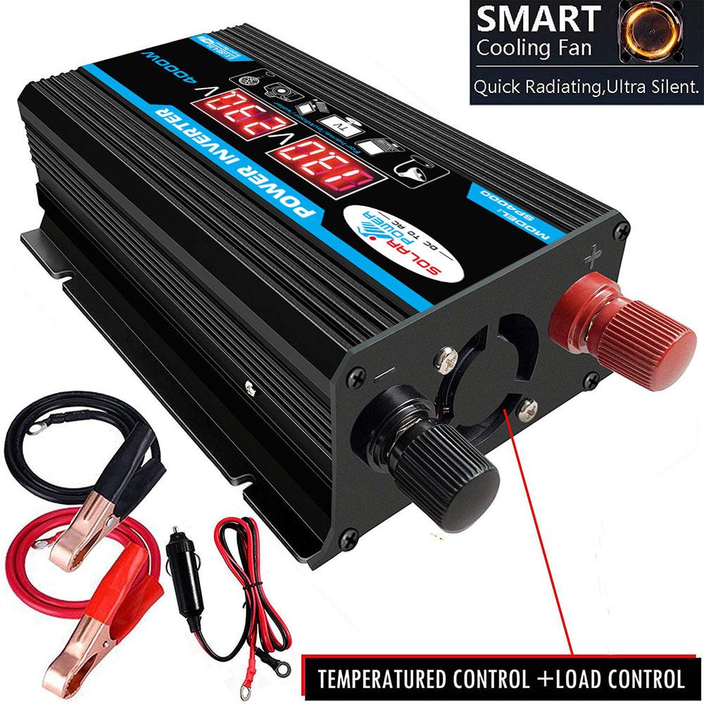 4000W Intelligent Digital Car Inverter 2 USB Output Ports Modified Sine-wave Converter with LED Display