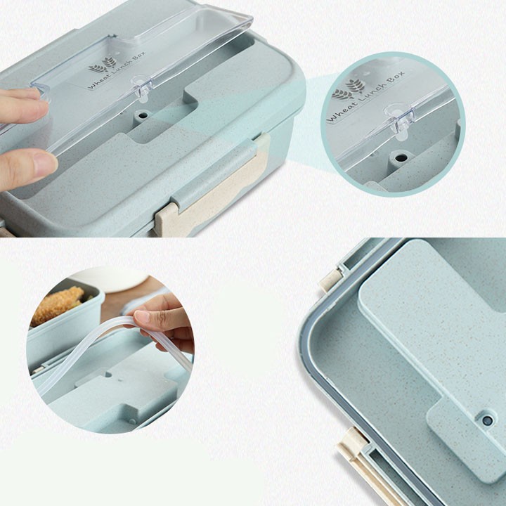 Hộp Đựng Cơm Lúa Mạch 3 Ngăn - TẶNG Kèm Thìa Đũa Inox