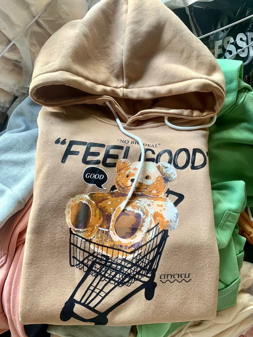 Áo Hoodie Nỉ Lót Bông form rộng Gấu Feel Good (nam nữ đều mặc đc), Áo Hoodie GYG Unisex Feel Good No Big Deal Form Rộng Oversize Phong Cách Hàn Quốc