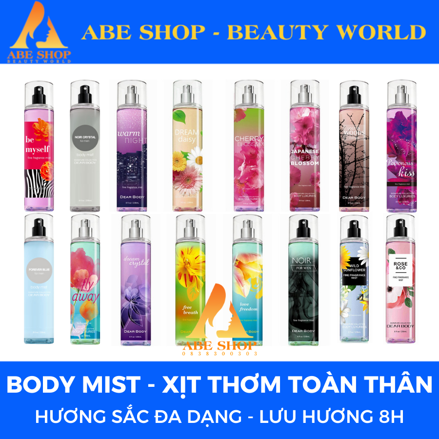 Xịt Thơm Toàn Thân DEAR BODY 236ml Dành Cho Nữ - Body Mist Dear Body - Hương Thơm Đa Dạng - Hấp Dẫn - Quyến Rũ - Lưu Hương 8h