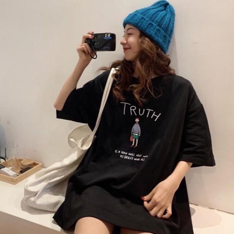 Áo thun nam nữ unisex tay lỡ phông form rộng teen cổ tròn oversize cotton giá rẻ basic đen trắng tee pull  TRUTH