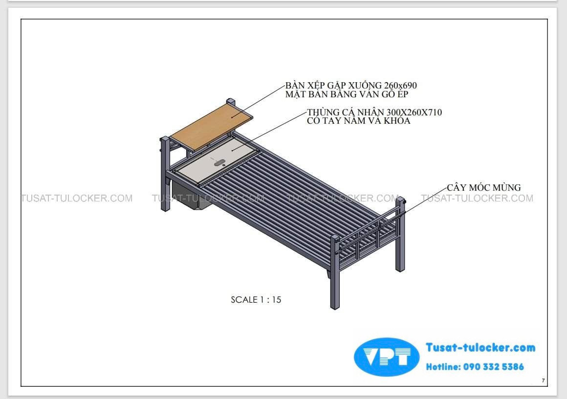 Gường Sắt Quân Đội 1 Tầng VPT QĐ-02