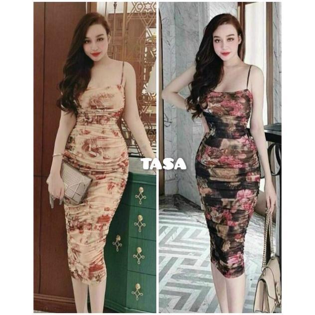 TBO-Đầm Body Hai Dây Có Mút Ngực Thun Dẻo In 3D ôm body dự tiệc, dạ hội siêu sang chảnh TASA