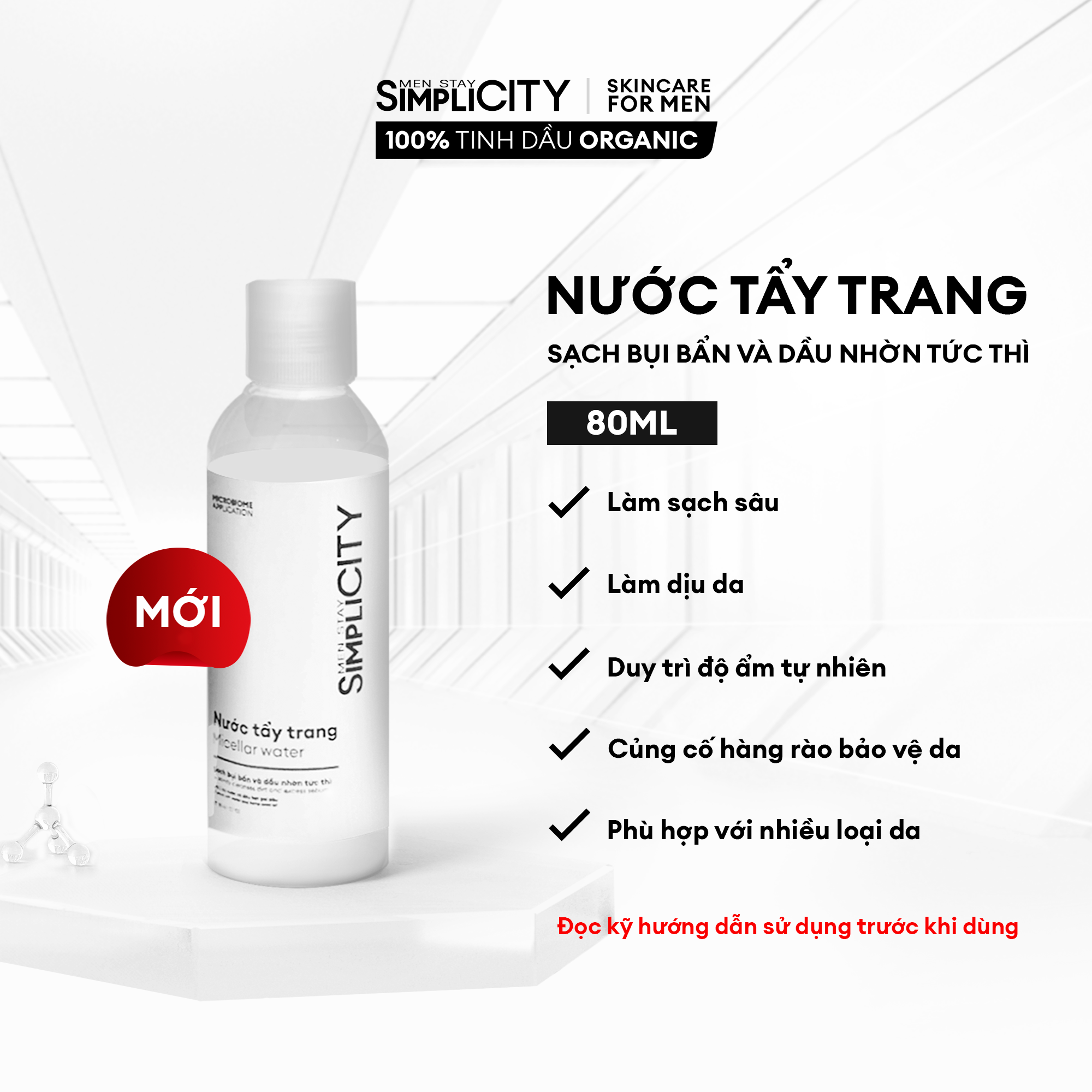 Nước tẩy trang sạch bụi bẩn và dầu nhờn tức thì Men Stay Simplicity Micellar water 80ml/200ml