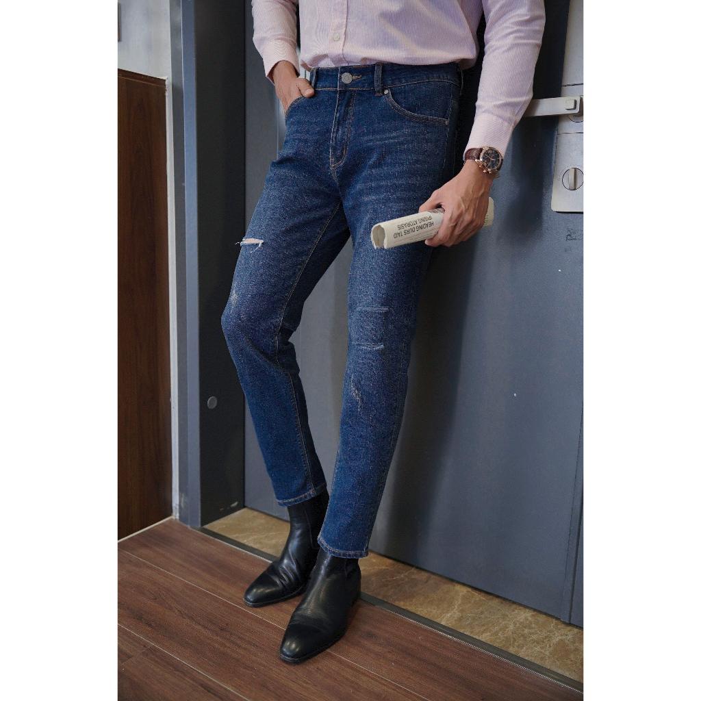 Quần Jeans Dài Nam Cao Cấp Dark Blue Rách BY COTTON