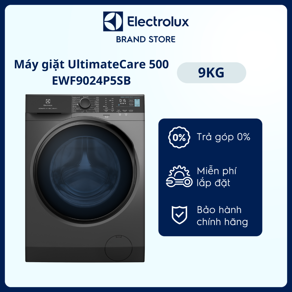 Máy giặt cửa trước Electrolux 9kg UltimateCare 500 - EWF9024P5SB - Giặt hơi nước sạch sâu, không cặn giặt tẩy, diệt vi khuẩn, giảm dị ứng, tiết kiệm điện năng