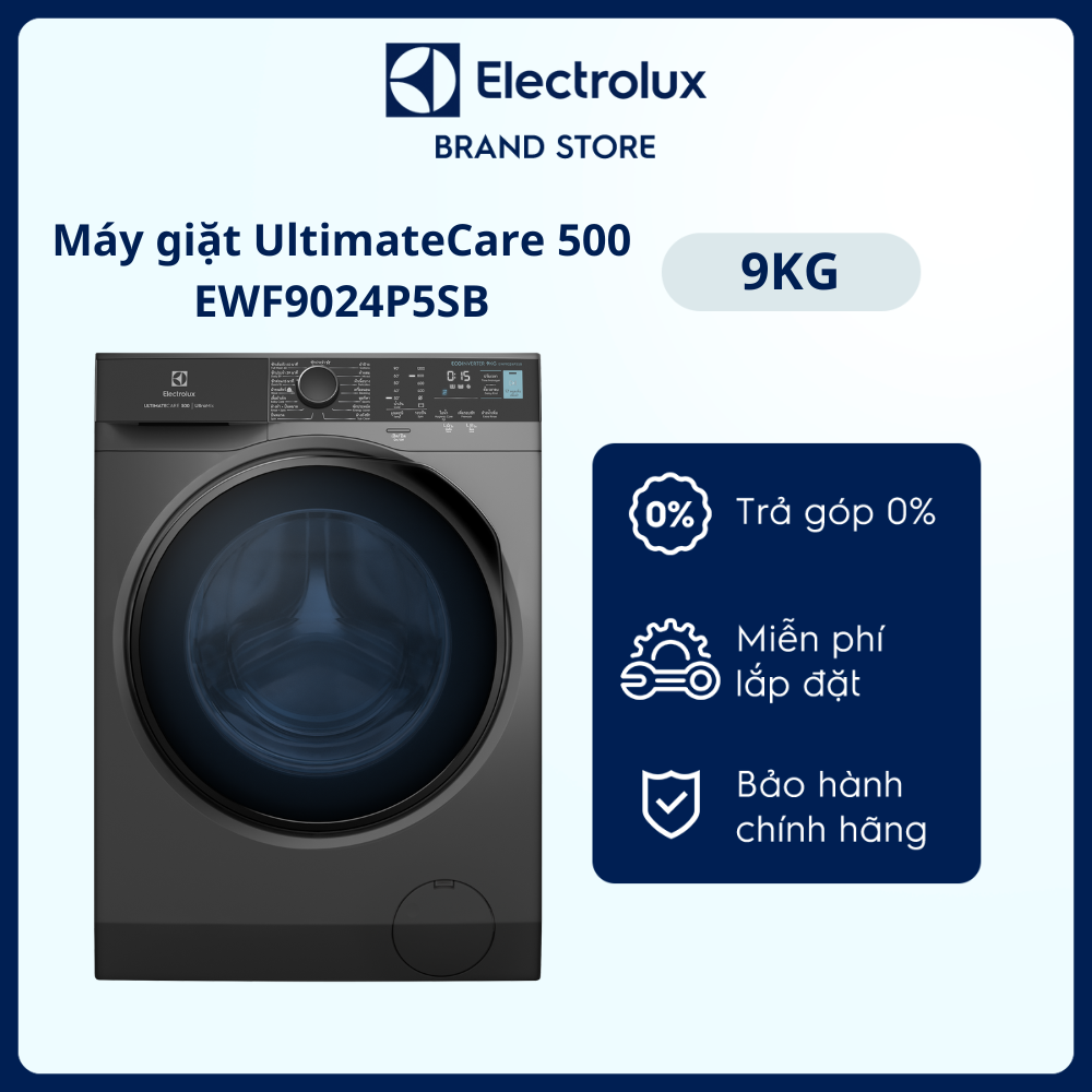 Máy giặt cửa trước Electrolux 9kg UltimateCare 500 - EWF9024P5SB - Giặt hơi nước sạch sâu, không cặn giặt tẩy, diệt vi khuẩn, giảm dị ứng, tiết kiệm điện năng [Hàng chính hãng]