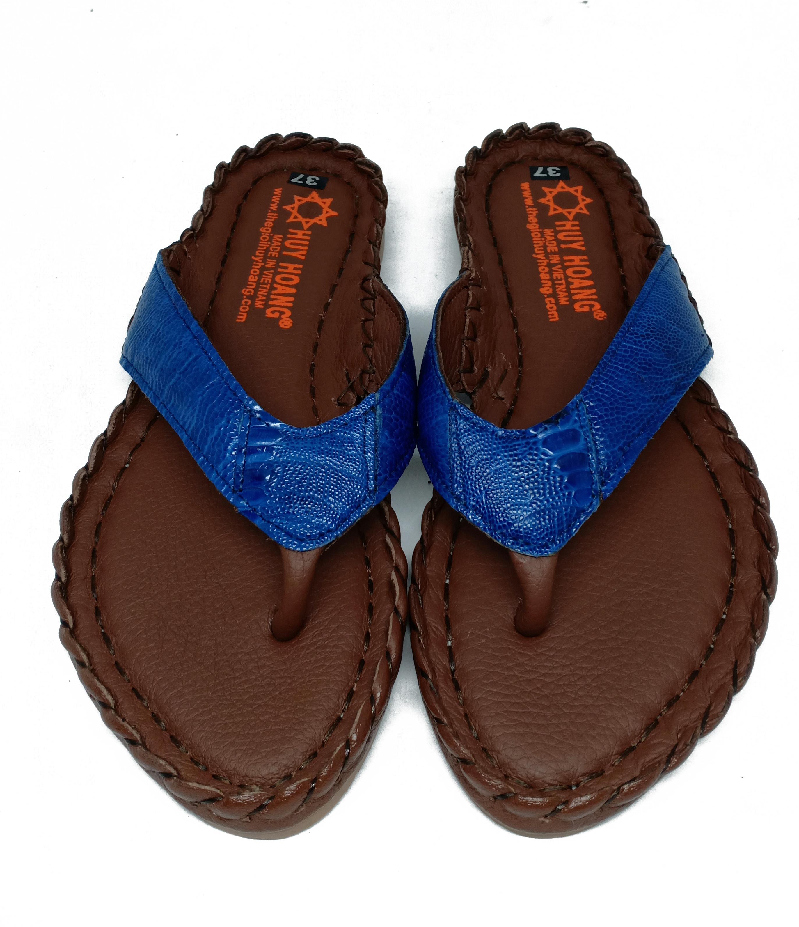 Dép nữ Huy Hoàng da đà điểu màu xanh dương HT7410