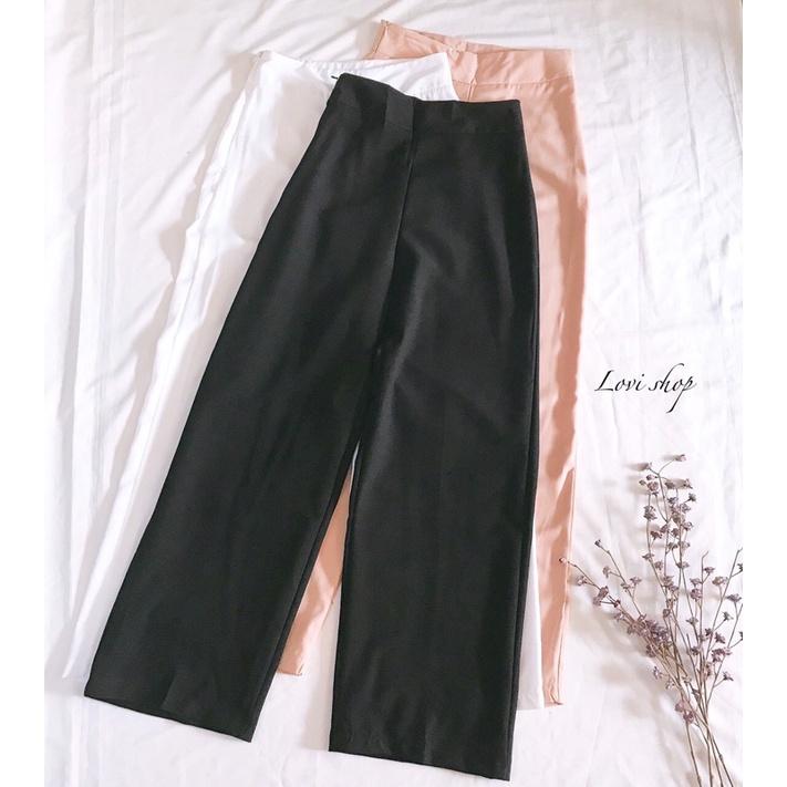 Quần ống rộng nữ culottes khóa kéo hông không túi 3 màu: đen, kem, trắng Lovi