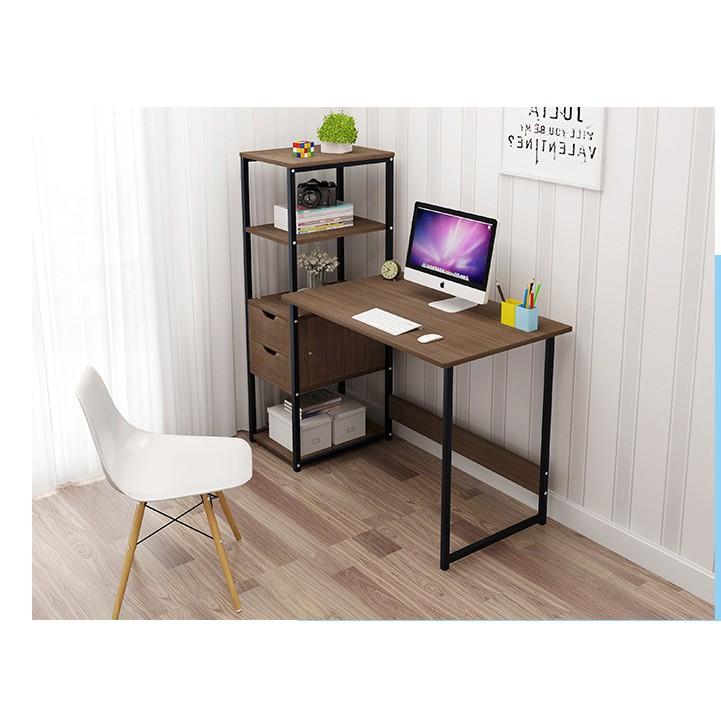 Bàn làm việc liền kệ sách có ngăn kéo dài 105cm D-Table ( Chất liệu gỗ nguyên tấm MDF chống trầy xước mặt bàn, chống ẩm)