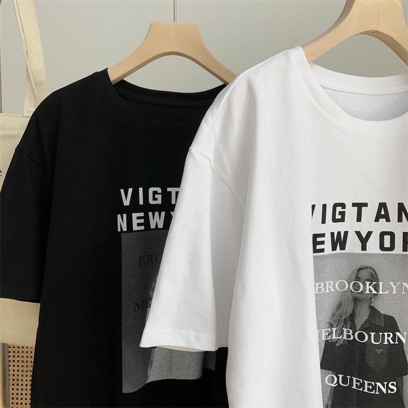 Áo Phông Nữ Tay Lỡ Họa Tiết Cô Gái VINTAGE Màu Trắng
