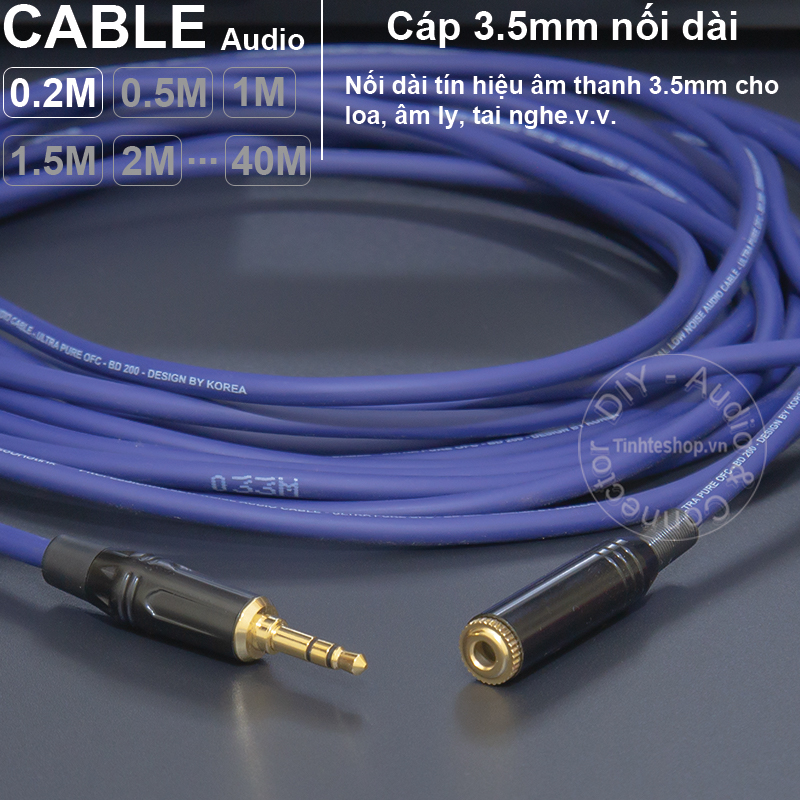 Cáp 3.5 nối dài DIY 0.2 đến 40 mét - 3.5mm stereo extension cable