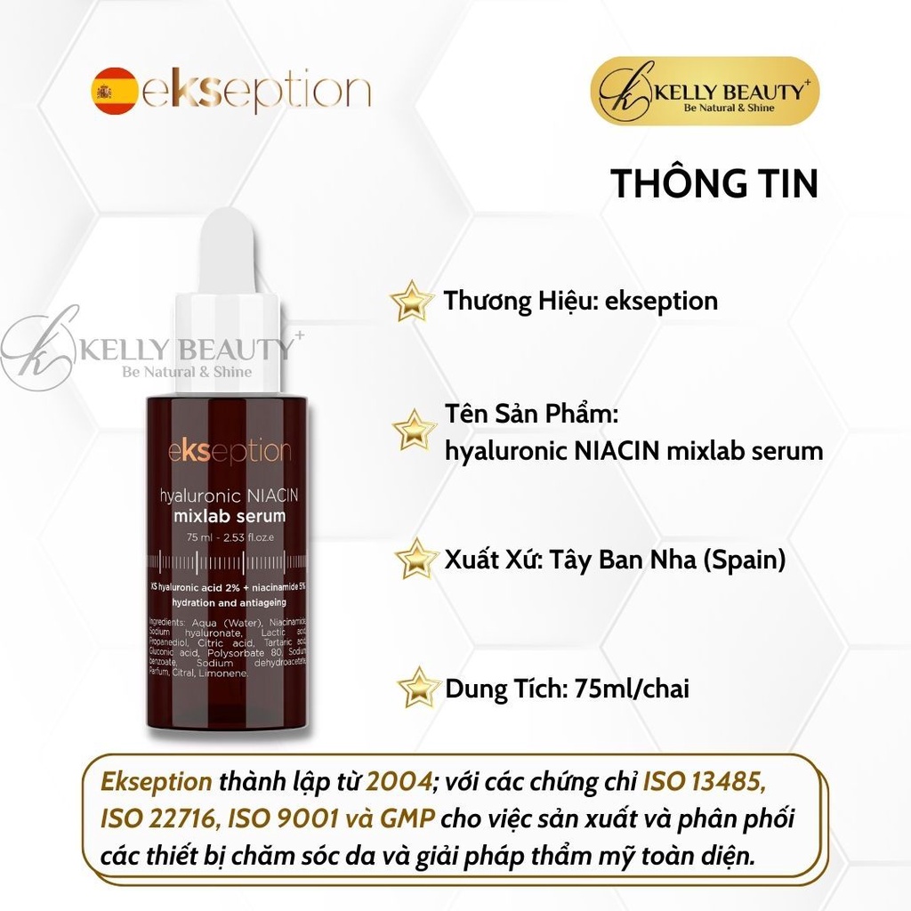 ekseption hyaluronic NIACIN mixlab serum - Tinh Chất Ngừa Mụn, Giảm Thâm; Sáng Da và Se Nhỏ Lỗ Chân Lông 75ml