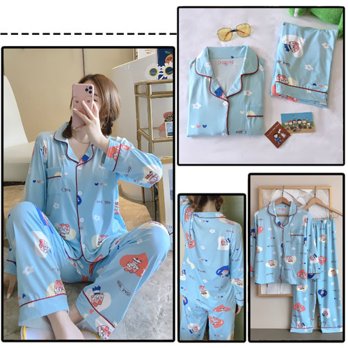 Đồ bộ dài đồ mặc nhà pijama họa tiết mèo tim đáng yêu siêu cute mẫu mới 2020