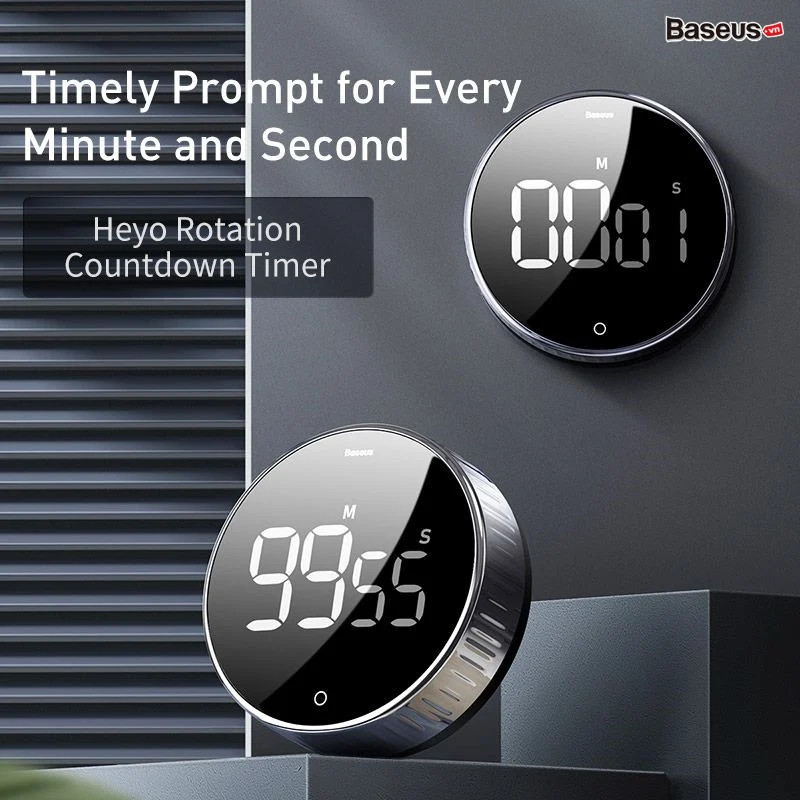 Đồng hộ hẹn giờ đếm ngược Baseus Heyo Rotation LED Countdown Timer - hàng chính hãng