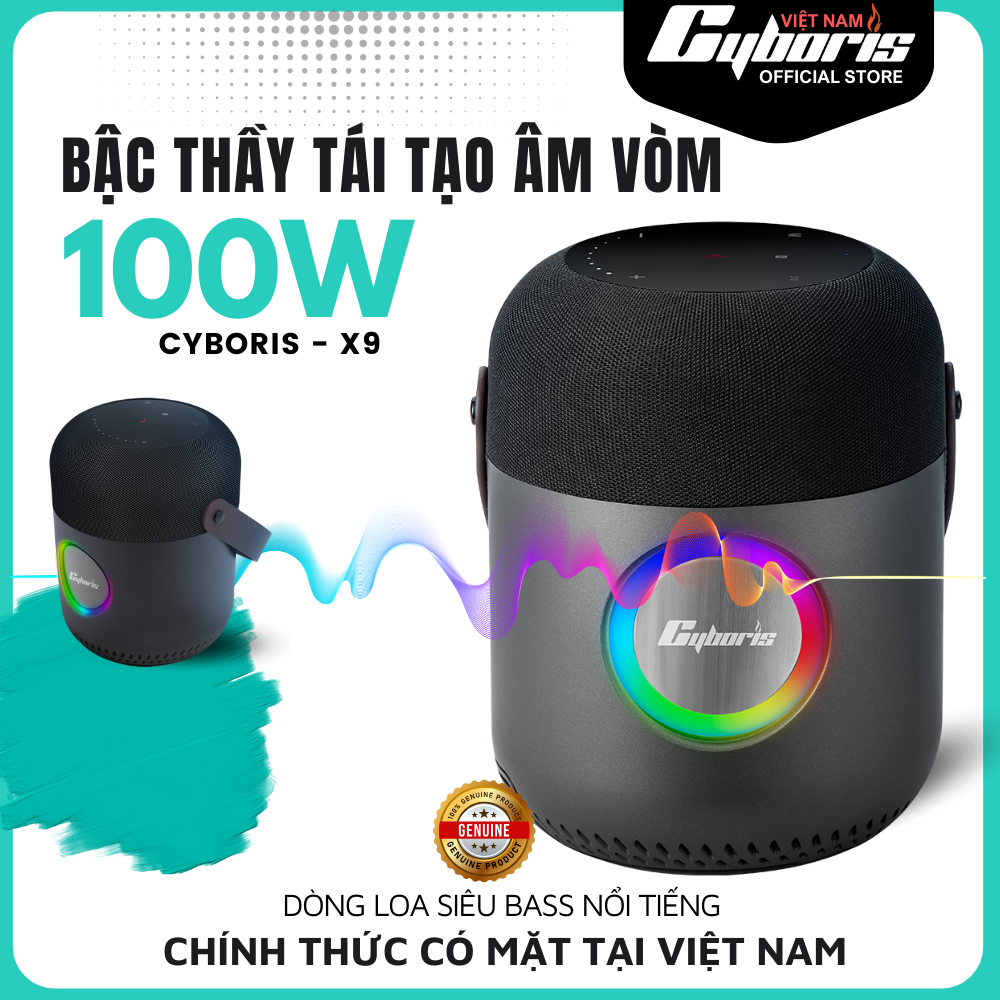 Loa Bluetooth Cyboris X9, Loa siêu Bass, Công suất 100W, Chống nước IPX6, Pin 10400mAh. Hàng Chính Hãng