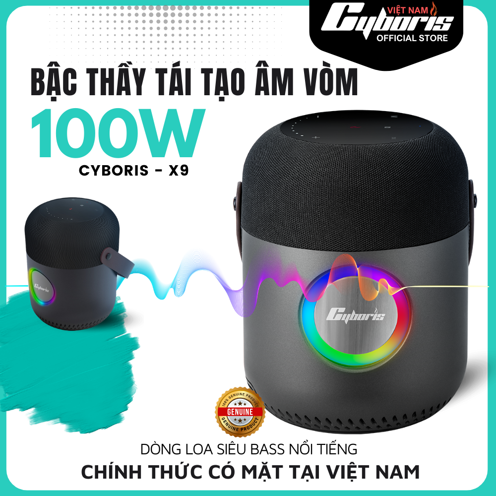 Loa Bluetooth Cyboris X9, Loa siêu Bass, Công suất 100W, Chống nước IPX6, Pin 10400mAh. Hàng Chính Hãng.