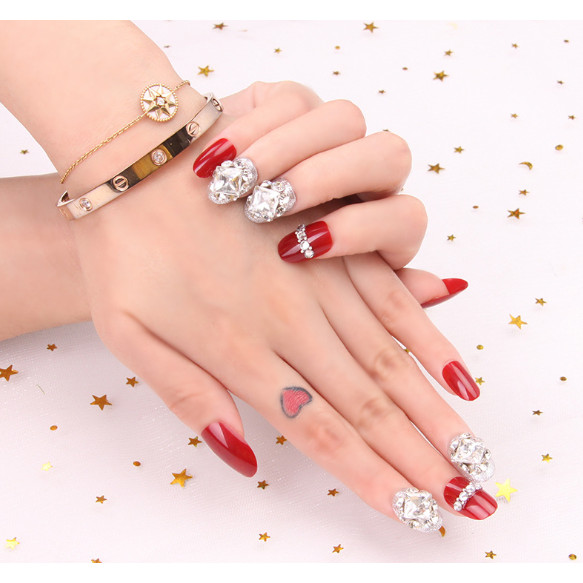 Móng tay giả nail thời trang đính đá - Bộ 24 móng