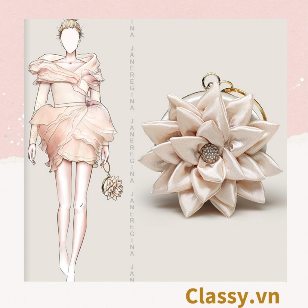 Túi xách Classy nữ đi tiệc Vintage Cánh hoa Lụa satin Hồng be tinh tế phù hợp dự tiệc, mặc áo dài, hẹn hò tối T199