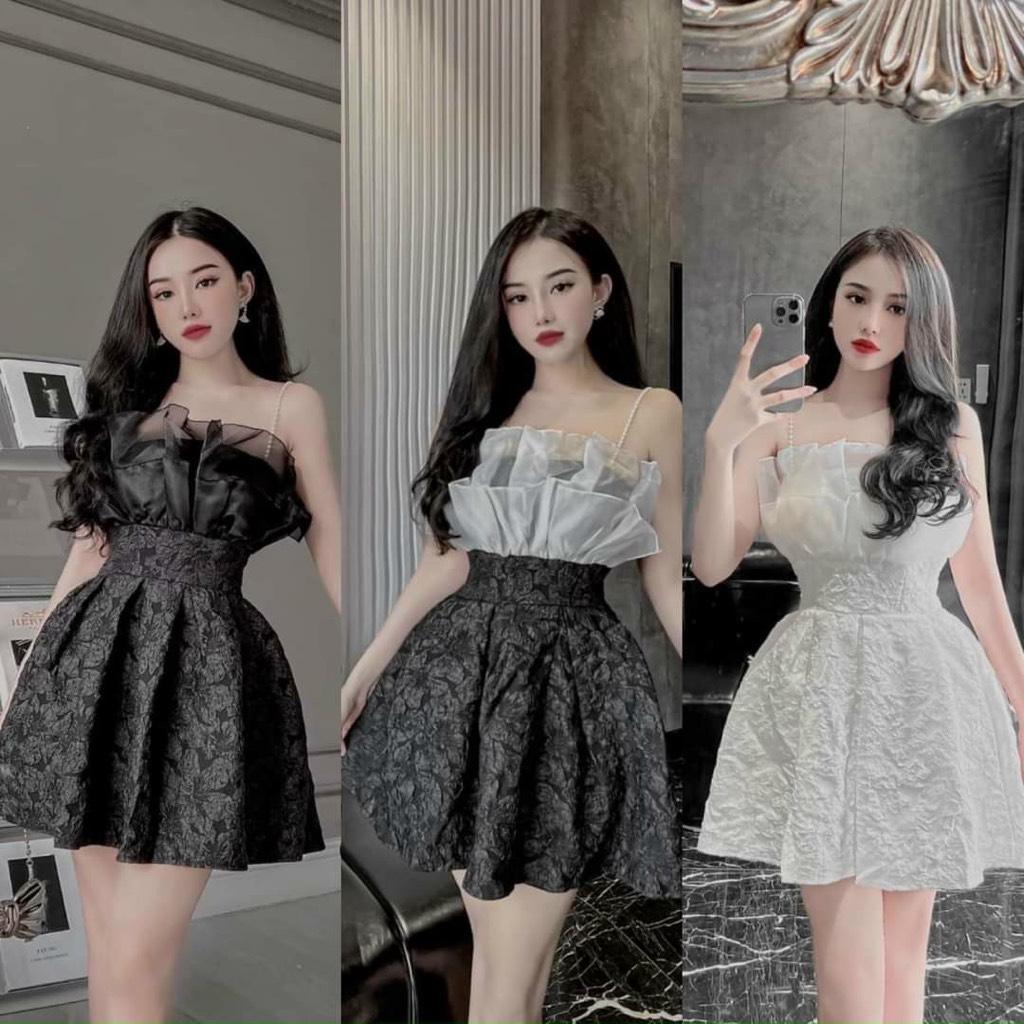 ĐẦM GẤM XÒE 2 DÂY ĐÍNH HẠT PHỐI TƠ 13632