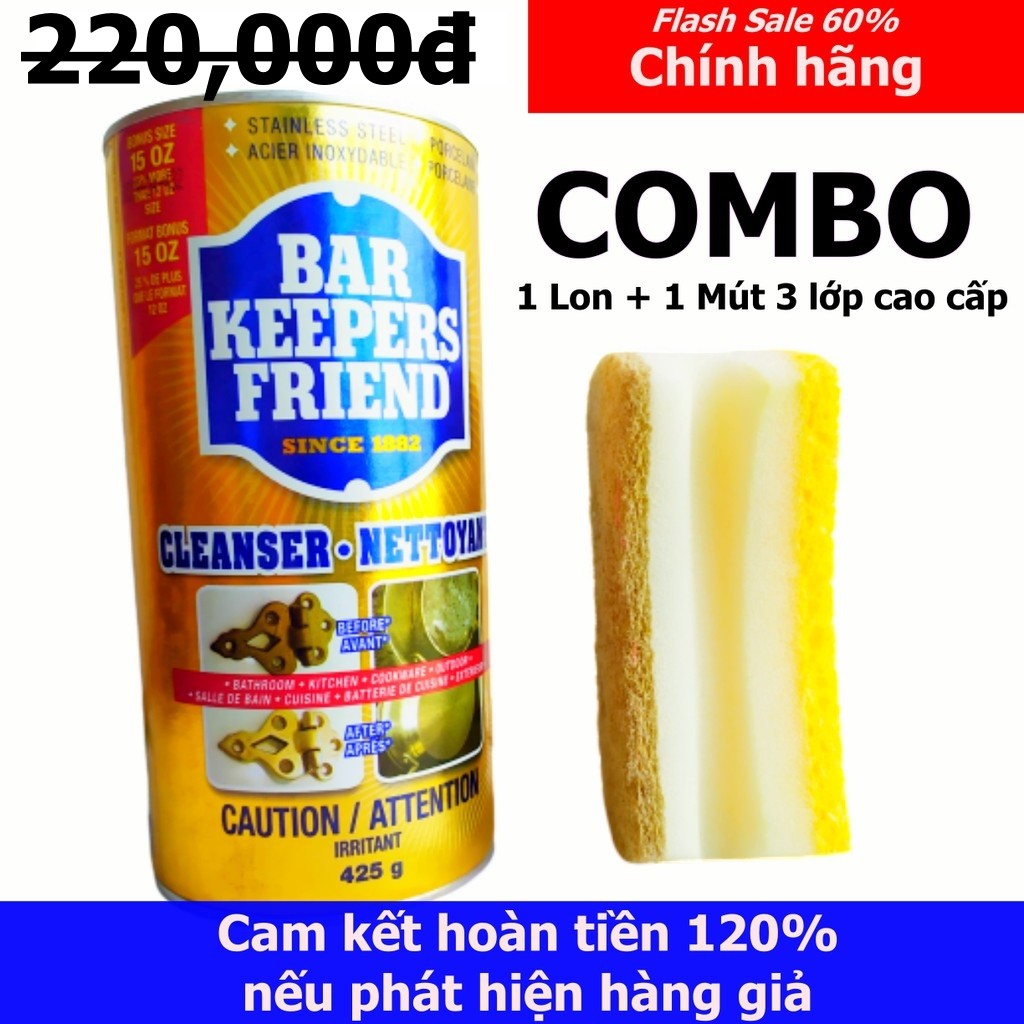 Combo Bột tẩy rửa đa năng nhập khẩu USA + Miếng chùi rửa 3 lớp cao cấp - Hộp 425g