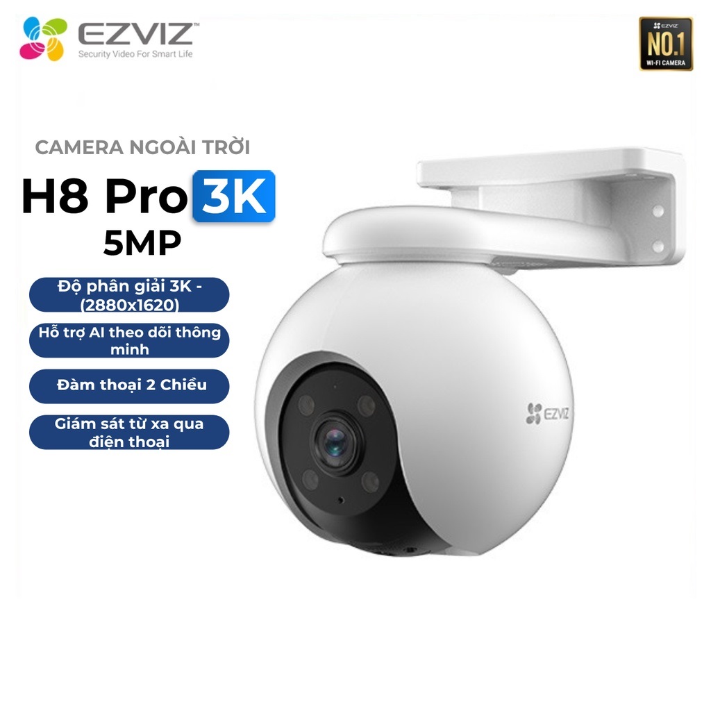 Camera WiFi EZVIZ H8 3K - Độ Phân Giải 5MP, Bao Phủ Toàn Cảnh 360 Độ, Phát Hiện Con Người, Đàm Thoại 2 Chiều - HÀNG CHÍNH HÃNG