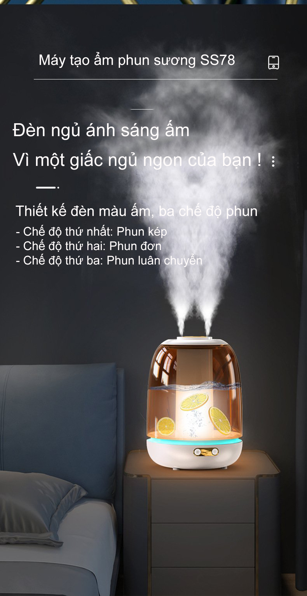 Máy Phun Sương Nano Tạo Ẩm Làm Mát Không Khí SeaSy SS78 Giảm Khô Da Khi Ngủ Phòng Điều Hòa - Máy Xông Và Khuyếch Tán Tinh Dầu Làm Thơm Phòng Tích Hợp Đèn Ngủ, Phun Liên Tục 12h Và Tự Ngắt Khi Hết Nước Dung Tích 3 lít - Hàng Chính Hãng