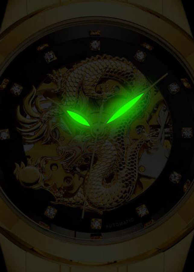 Đồng hồ cơ nam chạm rồng nổi 3D đồng hồ cơ thời trang