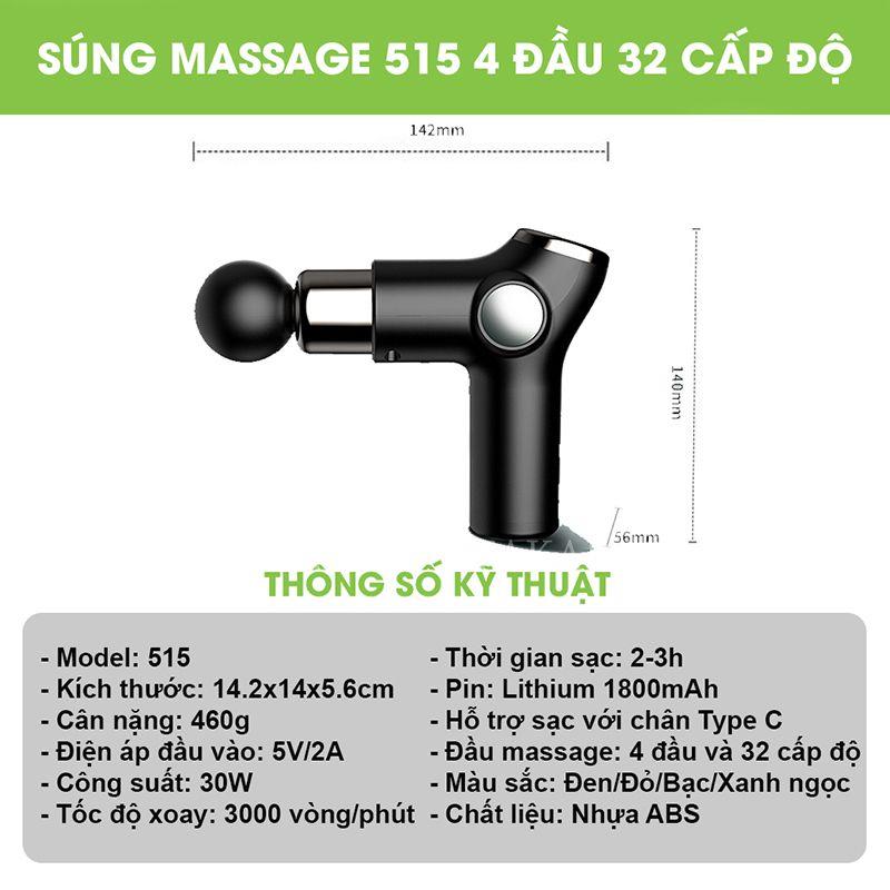 Súng Massage Cầm Tay TAKARA Trị Liệu Toàn Thân Với 4 Đầu Massage Và 32 Cấp Độ BH 12 Tháng KH515