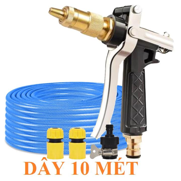 ️ Bộ dây vòi xịt nước rửa xe, tưới cây , tăng áp 3 lần, loại 7m, 10m 206236 đầu đồng,cút,nối nhựa đen+ đai