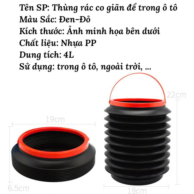 Thùng Rác Ô Tô Mini Co Giãn Dung Tích 4l Có Nắp Đậy Tiện Lợi - Henrysa