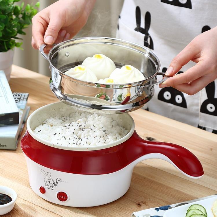 Nồi Lẩu Điện Mini Đa Năng Tay Cầm Dài Kèm Xửng Hấp Inox Size 18Cm