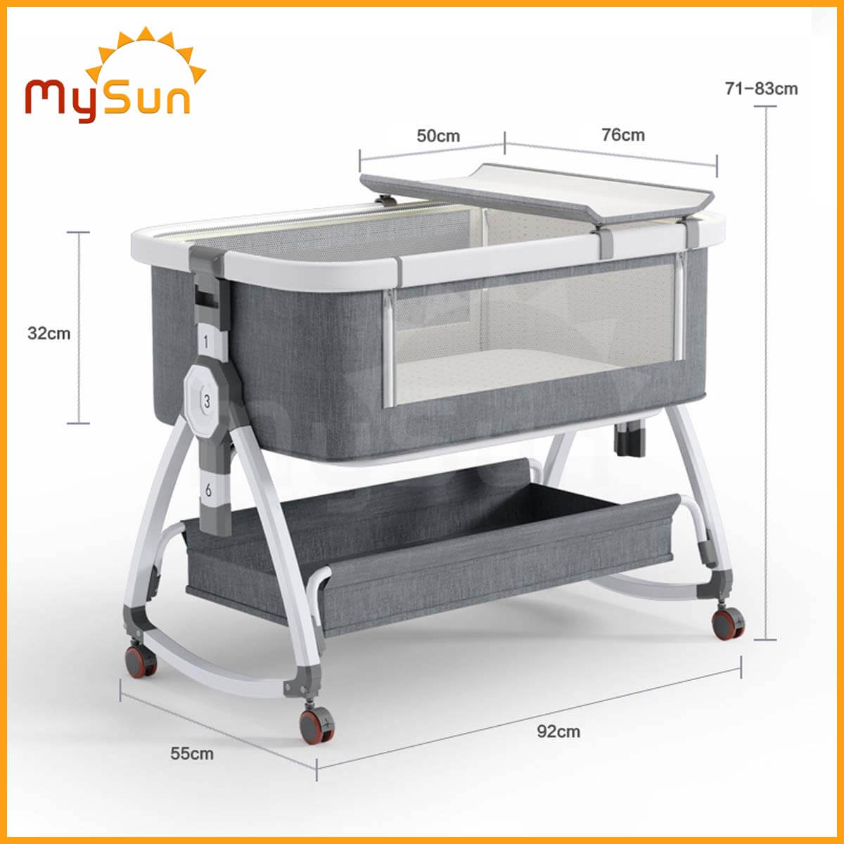 Nôi cũi cho em bé sơ sinh ghép chung giường ngủ gấp gọn Luxury MySun