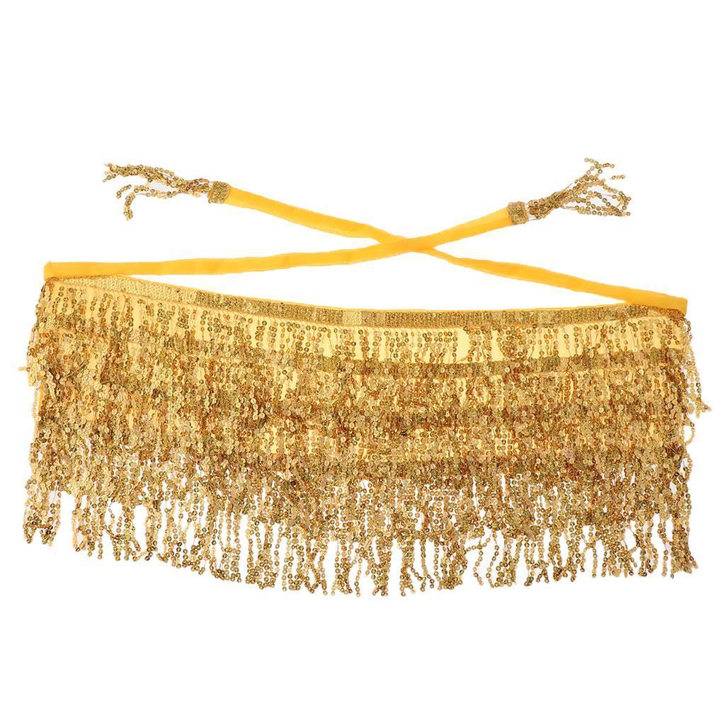 Women Summer Beach Coat Sequins Tassel Belly Dance Dancewear  - Gold,