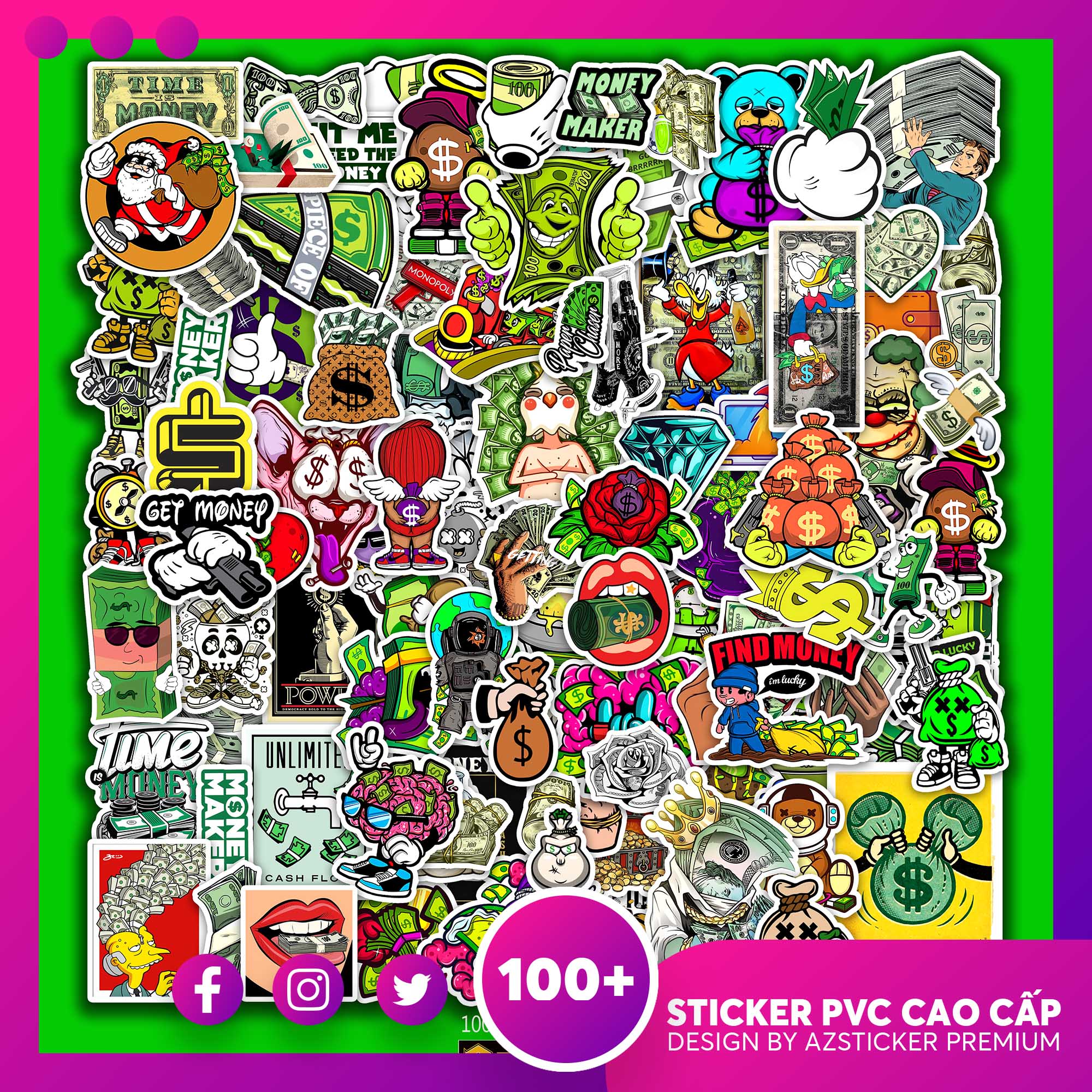 Set 50 Hình Sticker Chống Nước | Chủ Đề Tiền Money