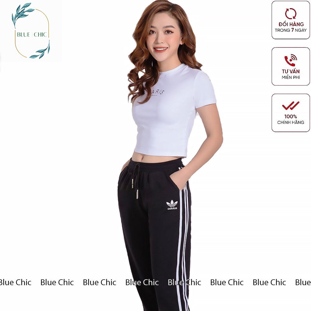 Quần jogger nữ Blue Chic dáng dài 3 sọc thun cạp chun cá tính thể thao tập gym bo gấu