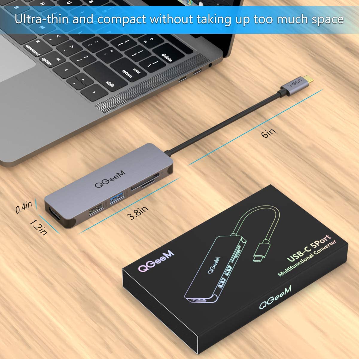 Bộ Hub QGeeM đa năng 5 trong 1 dành cho MacBook Pro 13/15 Surface Go, USB C Adapter - Hàng chính hãng